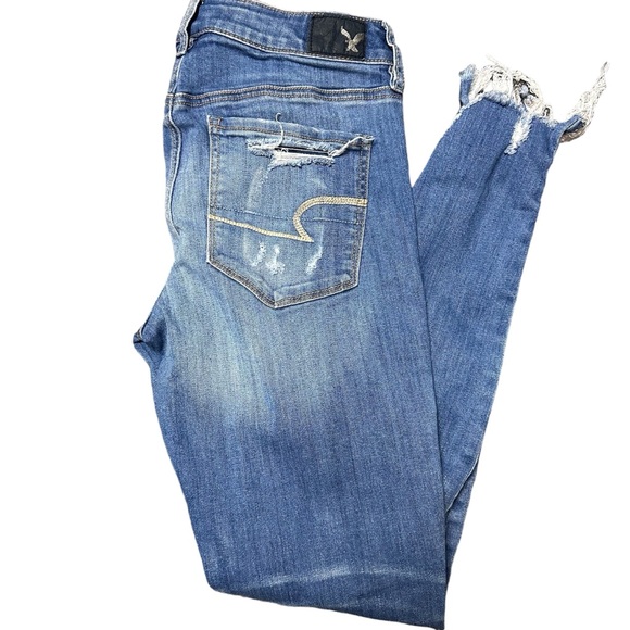 American Eagle distressed, women’s high-rise jeans, skinny stretch jegging sz 6 - Picture 4 of 10